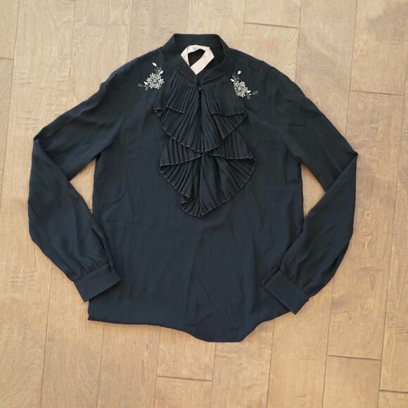 No. 21 ITALY Silk Acetate Ruffle Neck embellished blouse IT 38 US 2 - Picture 1 of 8